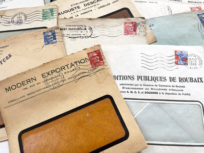1950s - Lot of 20 Vintage French Business Envelopes – 1950s/1960s Ephemera for Junk Journals, Collage & Paper Crafts