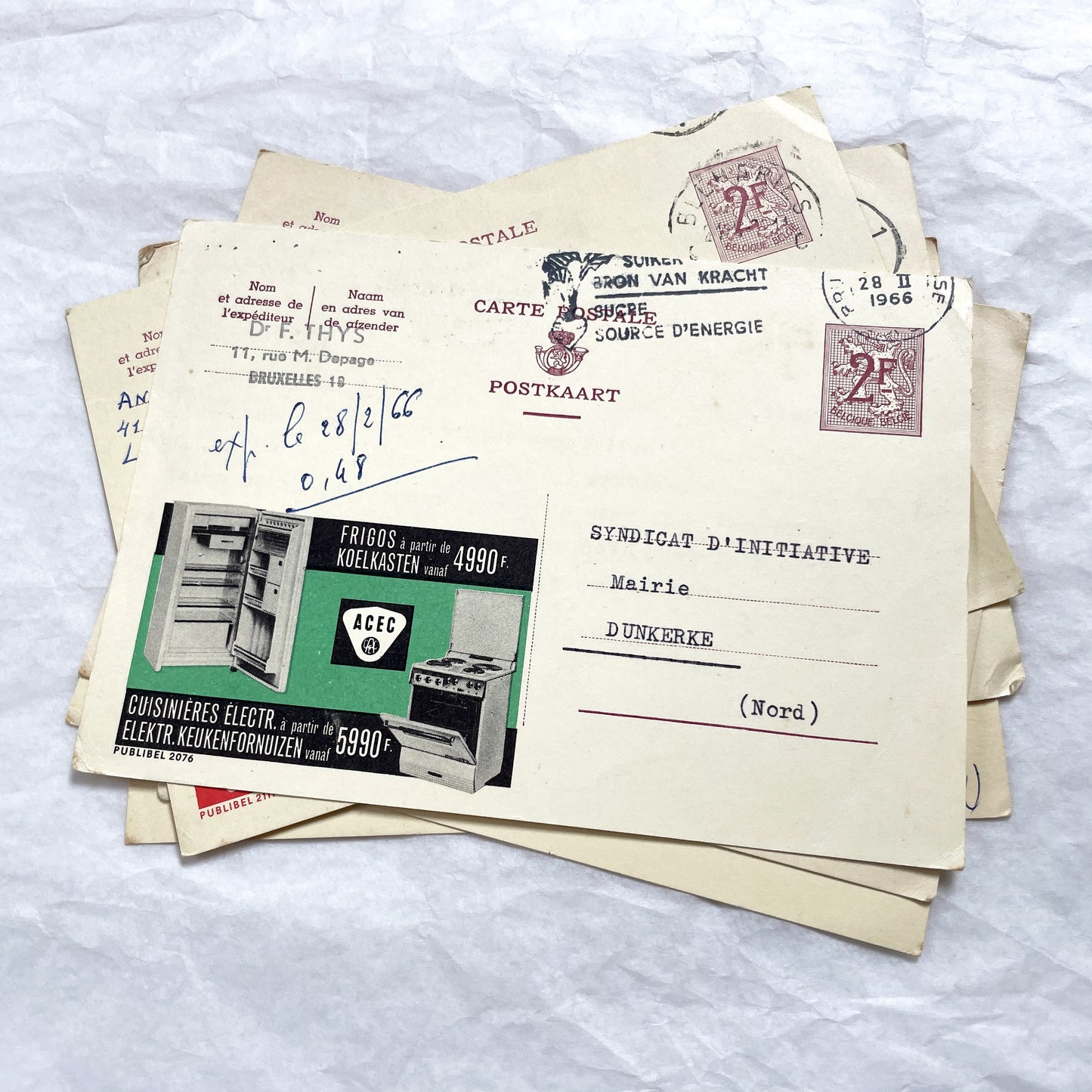 1960s - 9 Vintage Belgian Advertising Postcards - Mixed Ads Ephemera - French Destination Collectible Briefkaarten - Old Docs
