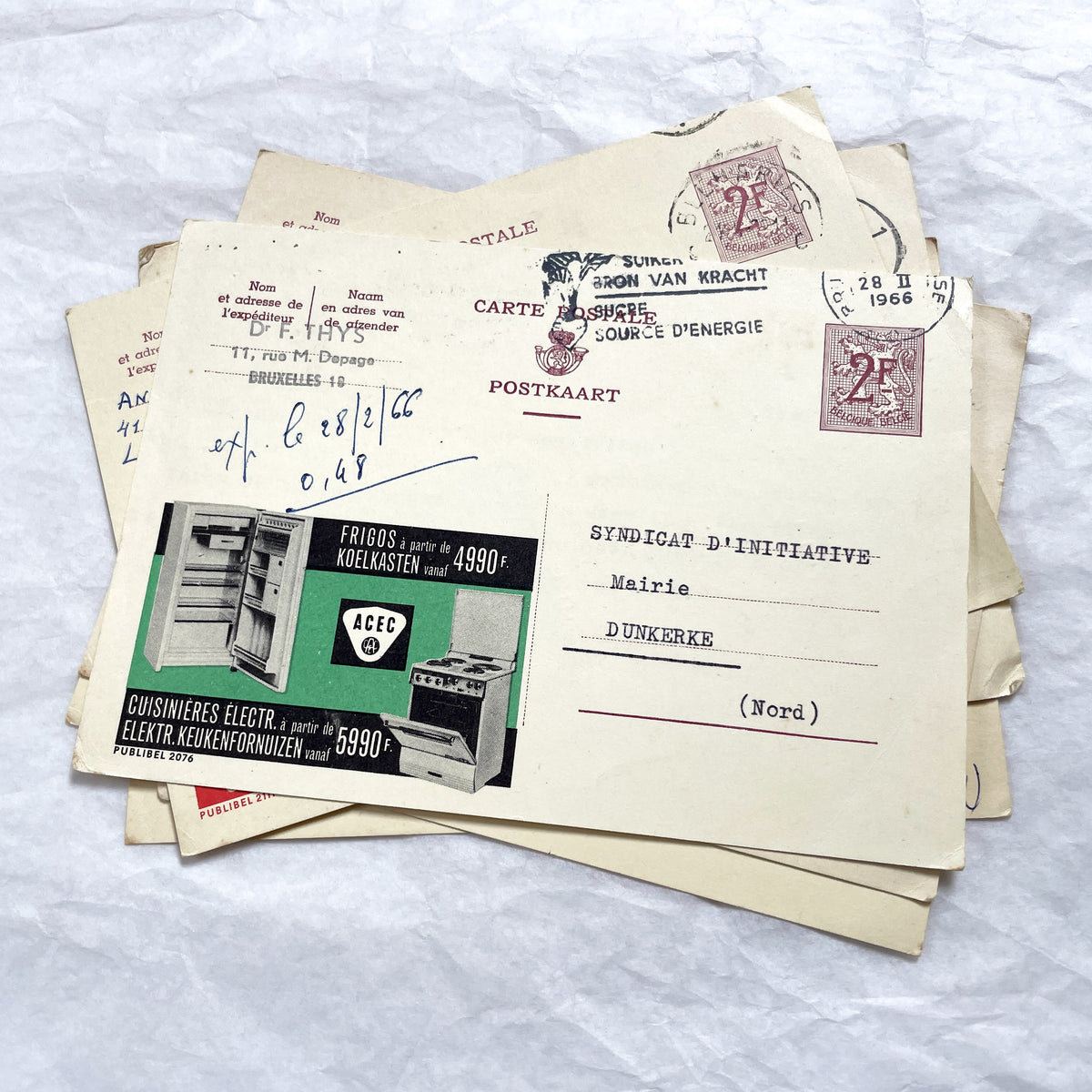 1960s - 9 Vintage Belgian Advertising Postcards - Mixed Ads Ephemera - French Destination Collectible Briefkaarten - Old Docs