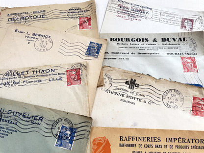 1950s - Lot of 20 Vintage French Business Envelopes – 1950s/1960s Ephemera for Junk Journals, Collage & Paper Crafts