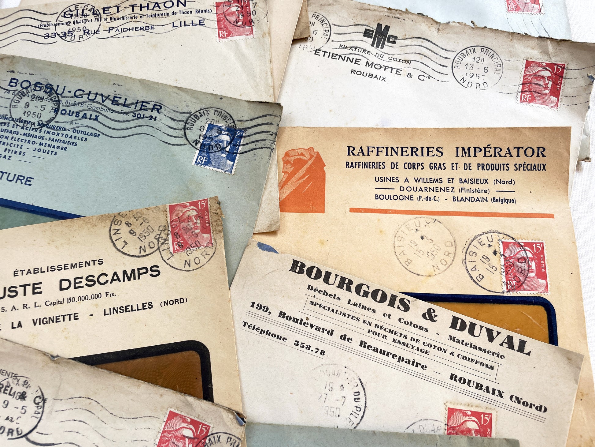 1950s - Lot of 20 Vintage French Business Envelopes – 1950s/1960s Ephemera for Junk Journals, Collage & Paper Crafts