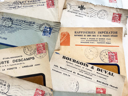 1950s - Lot of 20 Vintage French Business Envelopes – 1950s/1960s Ephemera for Junk Journals, Collage & Paper Crafts