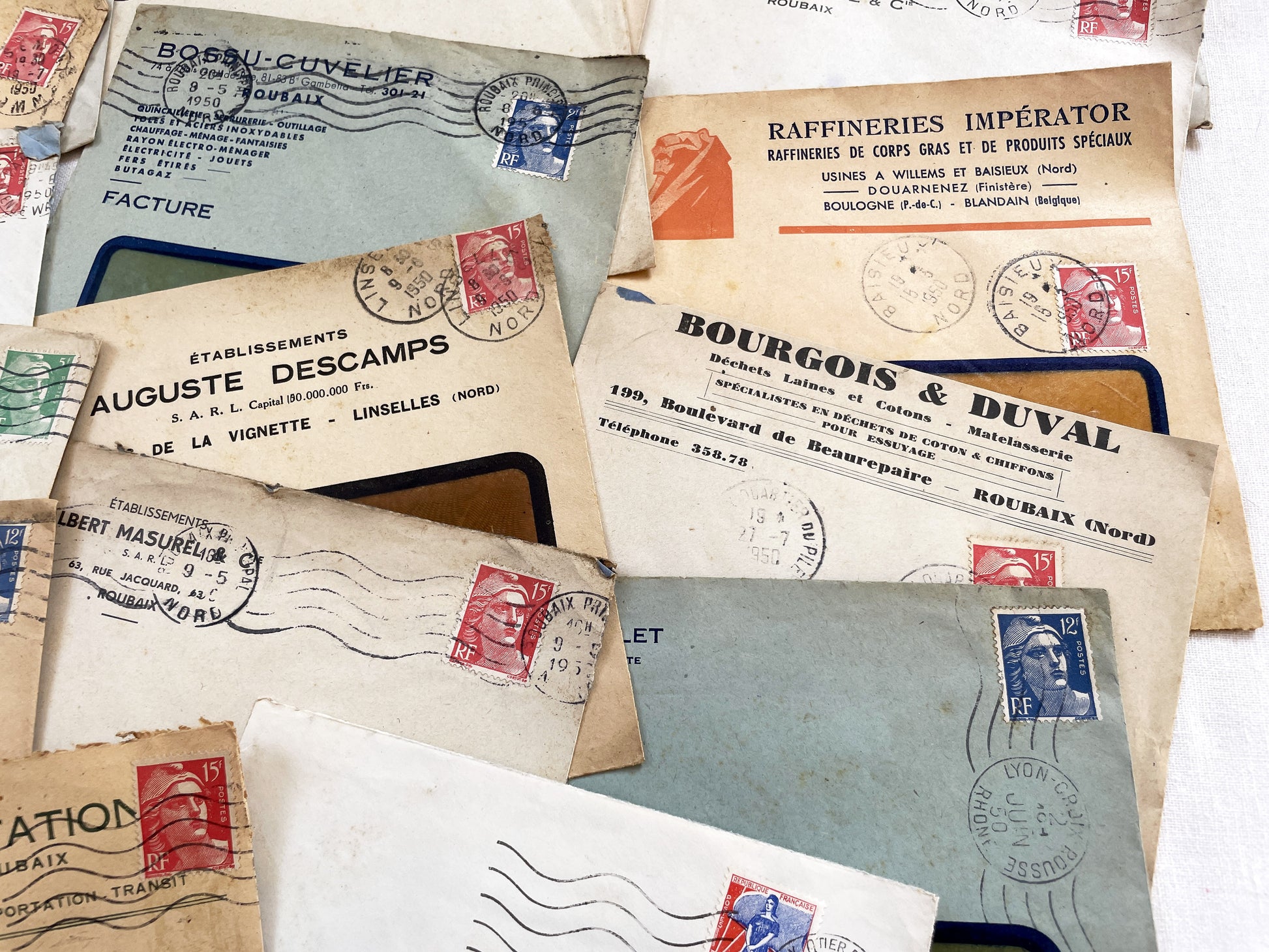 1950s - Lot of 20 Vintage French Business Envelopes – 1950s/1960s Ephemera for Junk Journals, Collage & Paper Crafts