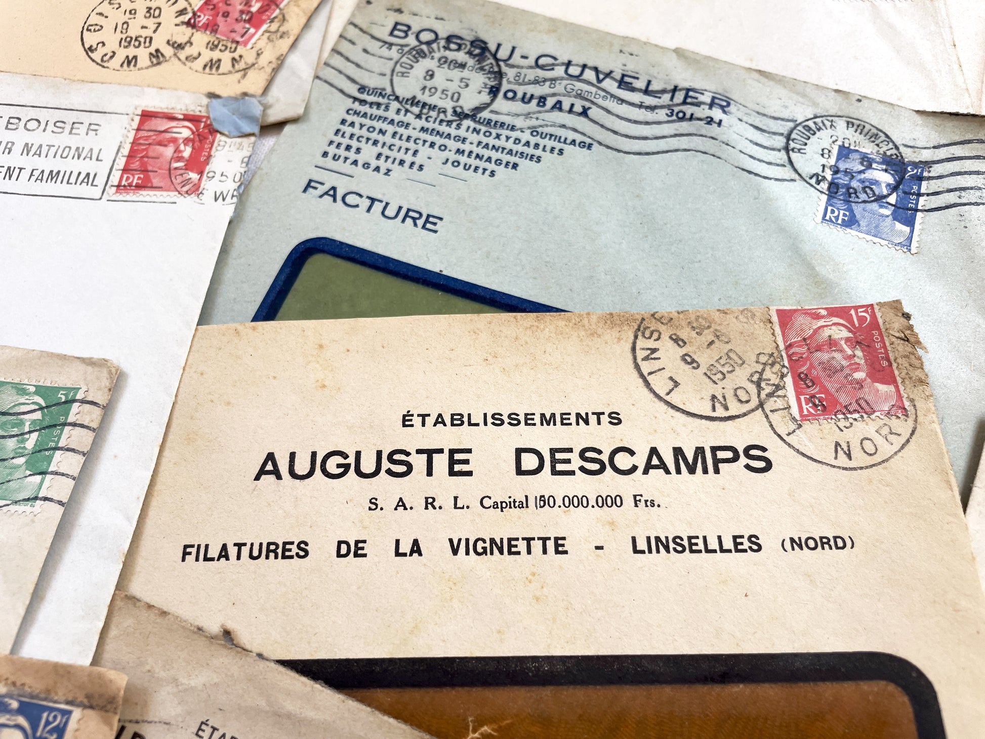 1950s - Lot of 20 Vintage French Business Envelopes – 1950s/1960s Ephemera for Junk Journals, Collage & Paper Crafts