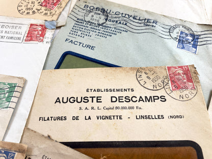 1950s - Lot of 20 Vintage French Business Envelopes – 1950s/1960s Ephemera for Junk Journals, Collage & Paper Crafts