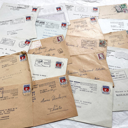 1960s - 20 Vintage French Envelopes Collection - Dunkerque - Historical Ephemera - French Mail - Old Paper Documents - Mid-Century Office