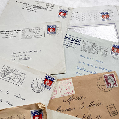 1960s - 20 Vintage French Envelopes Collection - Dunkerque - Historical Ephemera - French Mail - Old Paper Documents - Mid-Century Office