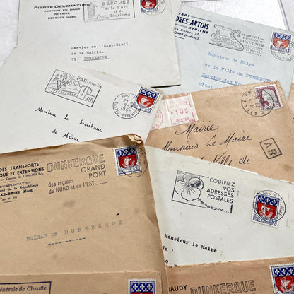 1960s - 20 Vintage French Envelopes Collection - Dunkerque - Historical Ephemera - French Mail - Old Paper Documents - Mid-Century Office