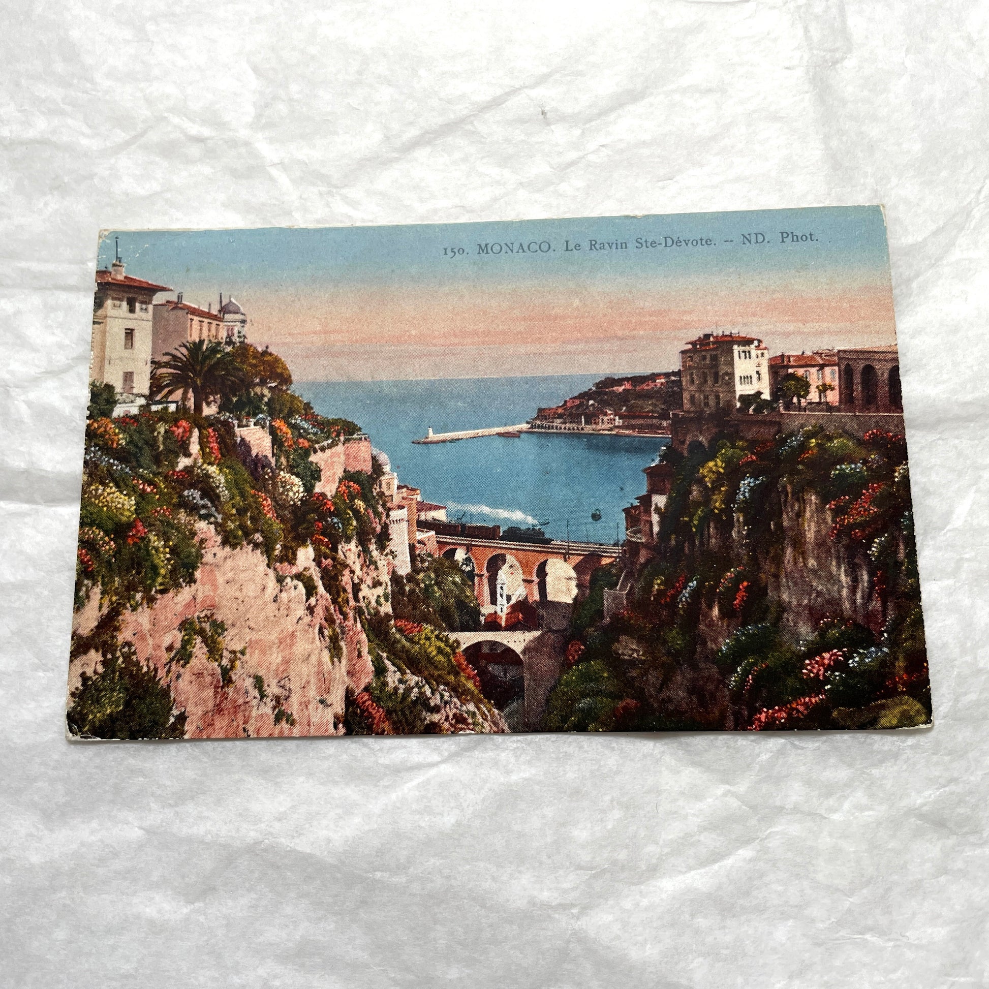 Vintage 1920s French postcard lot of Monaco and Monte-Carlo, featuring scenic coastal views with lush flowers and palm trees.