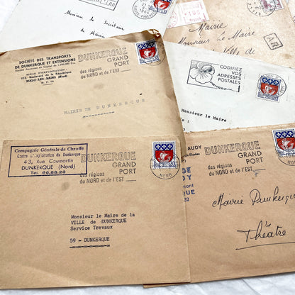 1960s - 20 Vintage French Envelopes Collection - Dunkerque - Historical Ephemera - French Mail - Old Paper Documents - Mid-Century Office