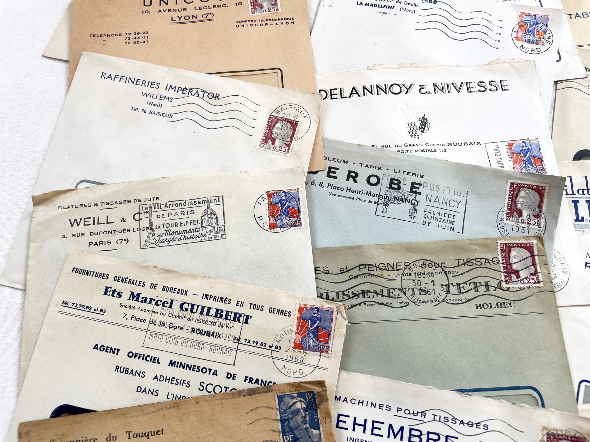 1950s - Lot of 20 Vintage French Business Envelopes – 1950s/1960s Ephemera for Junk Journals, Collage & Paper Crafts