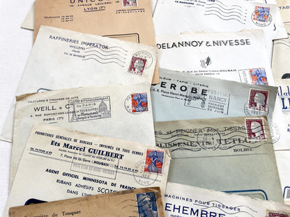 1950s - Lot of 20 Vintage French Business Envelopes – 1950s/1960s Ephemera for Junk Journals, Collage & Paper Crafts
