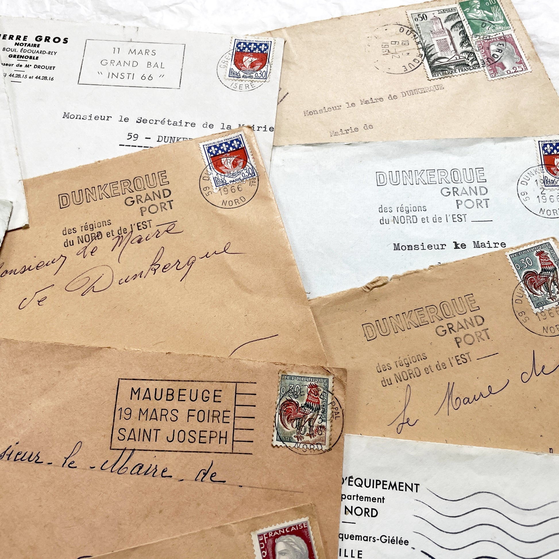 1960s - 20 Vintage French Envelopes Collection - Dunkerque - Historical Ephemera - French Mail - Old Paper Documents - Mid-Century Office