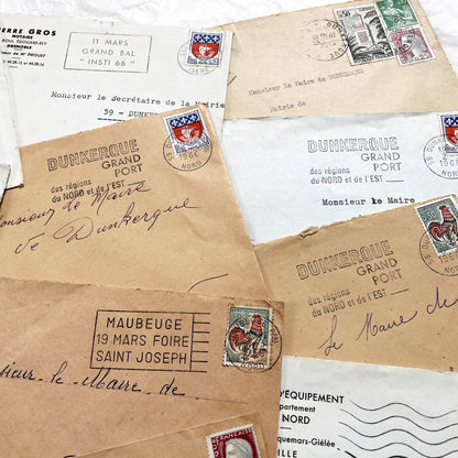 1960s - 20 Vintage French Envelopes Collection - Dunkerque - Historical Ephemera - French Mail - Old Paper Documents - Mid-Century Office