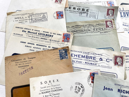 1950s - Lot of 20 Vintage French Business Envelopes – 1950s/1960s Ephemera for Junk Journals, Collage & Paper Crafts
