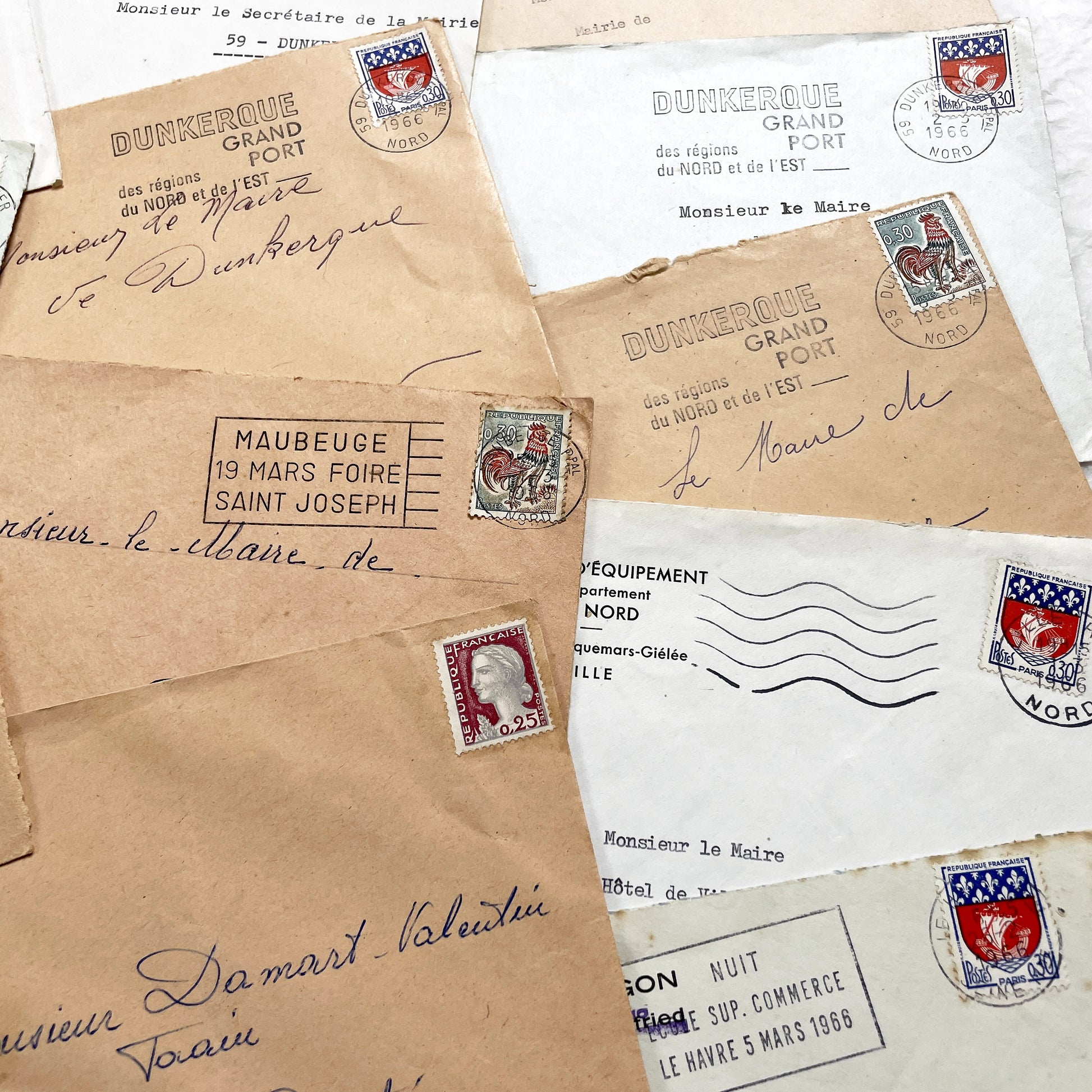 1960s - 20 Vintage French Envelopes Collection - Dunkerque - Historical Ephemera - French Mail - Old Paper Documents - Mid-Century Office