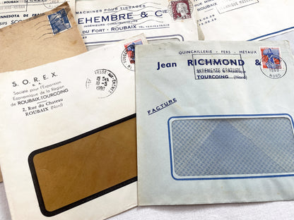 1950s - Lot of 20 Vintage French Business Envelopes – 1950s/1960s Ephemera for Junk Journals, Collage & Paper Crafts