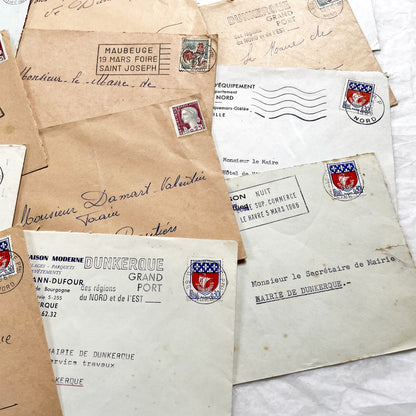 1960s - 20 Vintage French Envelopes Collection - Dunkerque - Historical Ephemera - French Mail - Old Paper Documents - Mid-Century Office