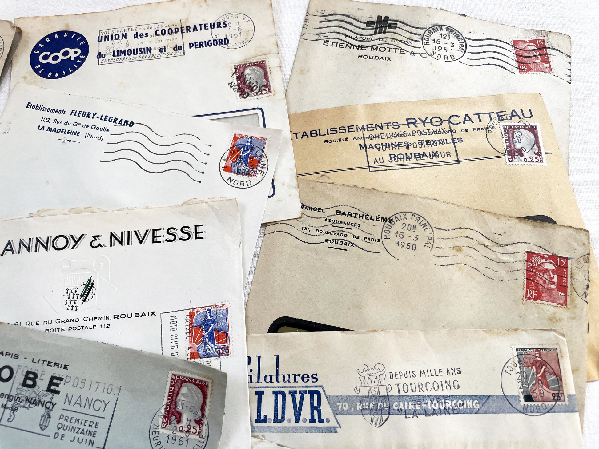 1950s - Lot of 20 Vintage French Business Envelopes – 1950s/1960s Ephemera for Junk Journals, Collage & Paper Crafts