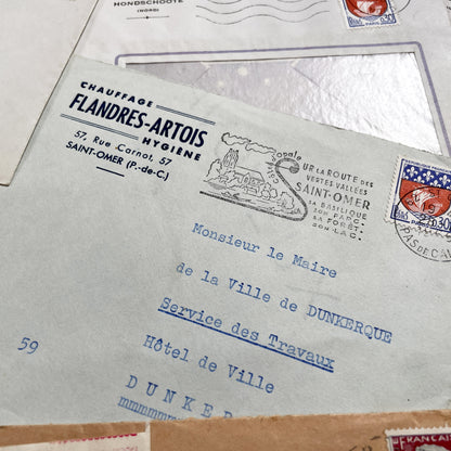 1960s - 20 Vintage French Envelopes Collection - Dunkerque - Historical Ephemera - French Mail - Old Paper Documents - Mid-Century Office