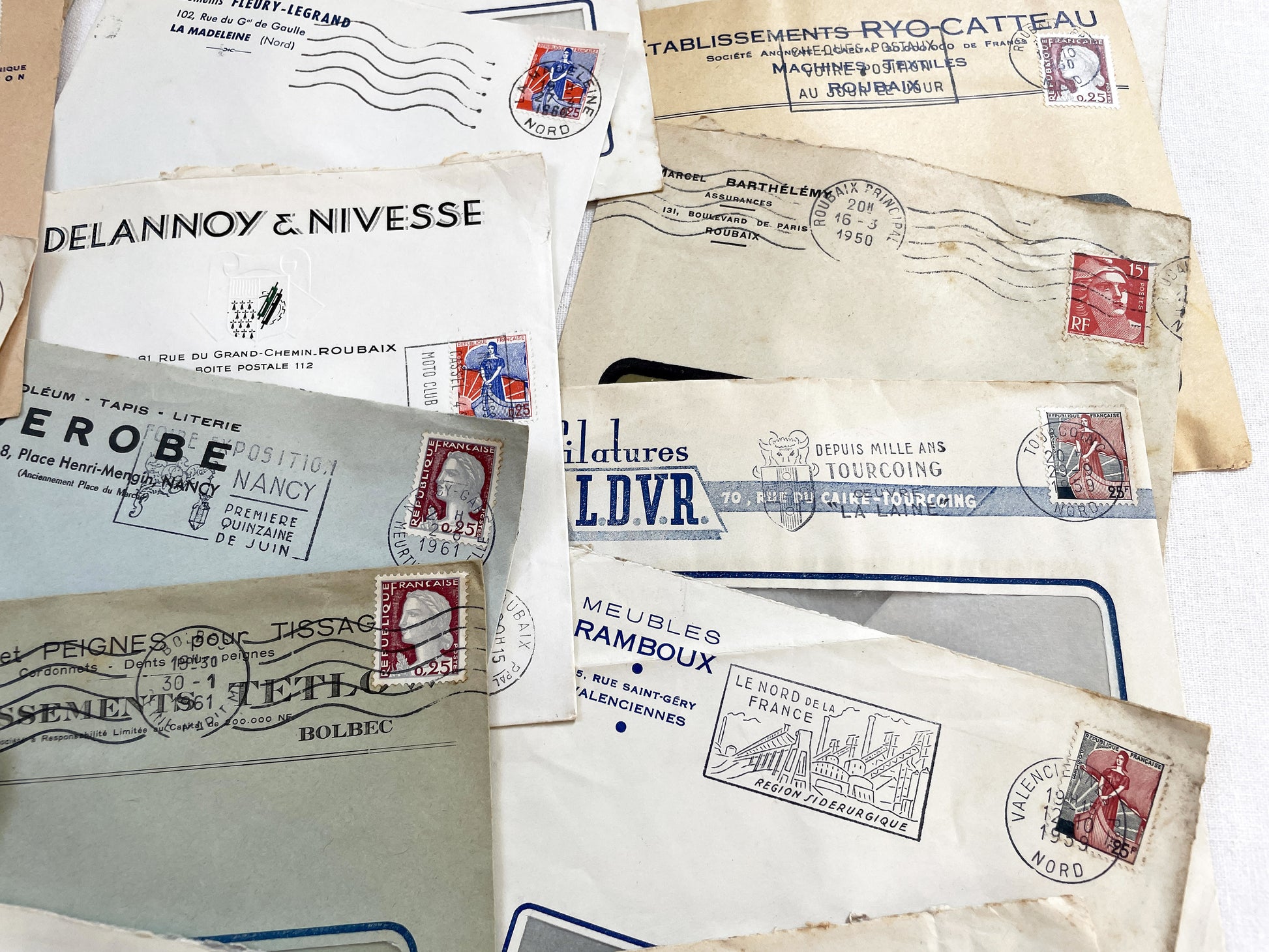 1950s - Lot of 20 Vintage French Business Envelopes – 1950s/1960s Ephemera for Junk Journals, Collage & Paper Crafts