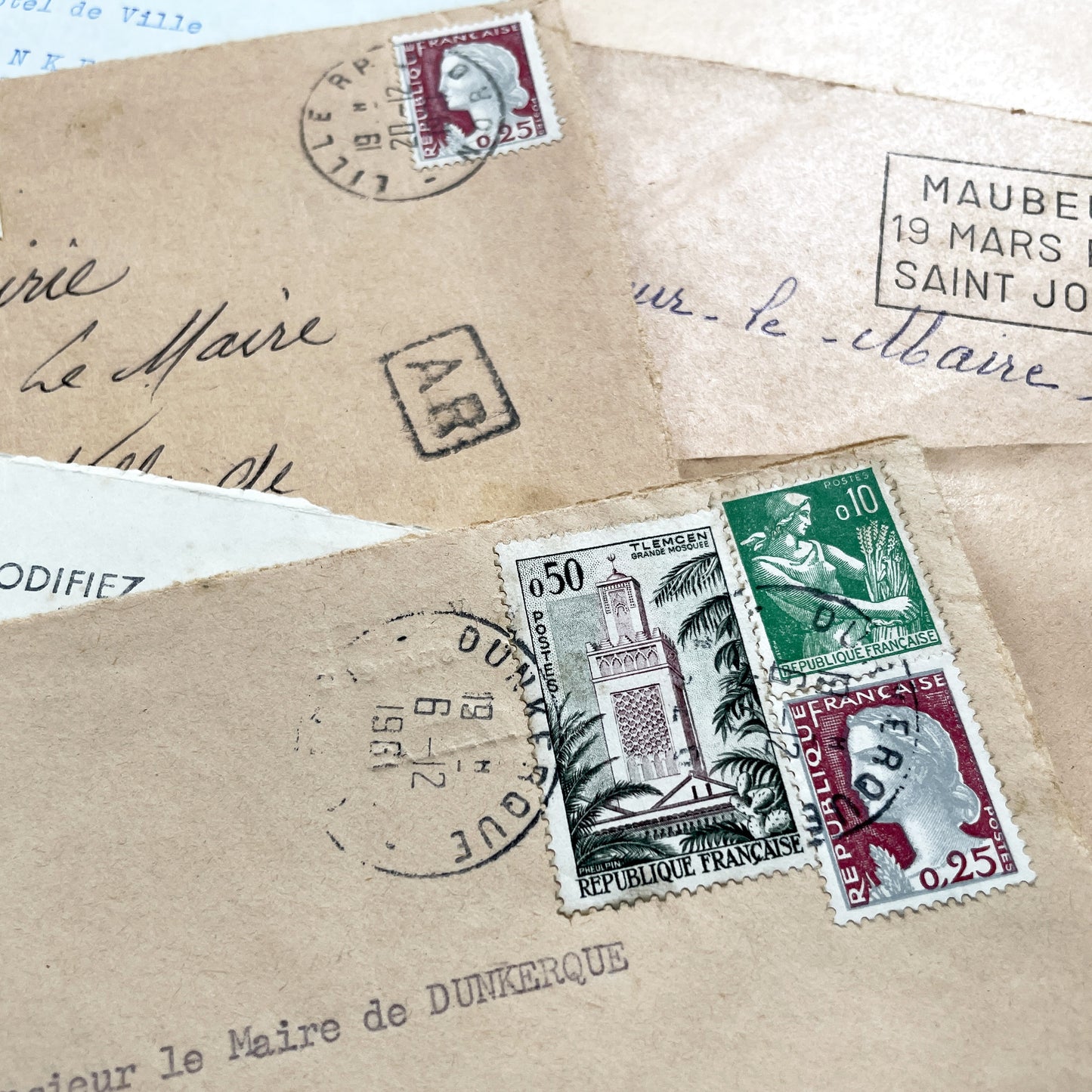 1960s - 20 Vintage French Envelopes Collection - Dunkerque - Historical Ephemera - French Mail - Old Paper Documents - Mid-Century Office