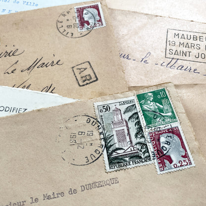 1960s - 20 Vintage French Envelopes Collection - Dunkerque - Historical Ephemera - French Mail - Old Paper Documents - Mid-Century Office