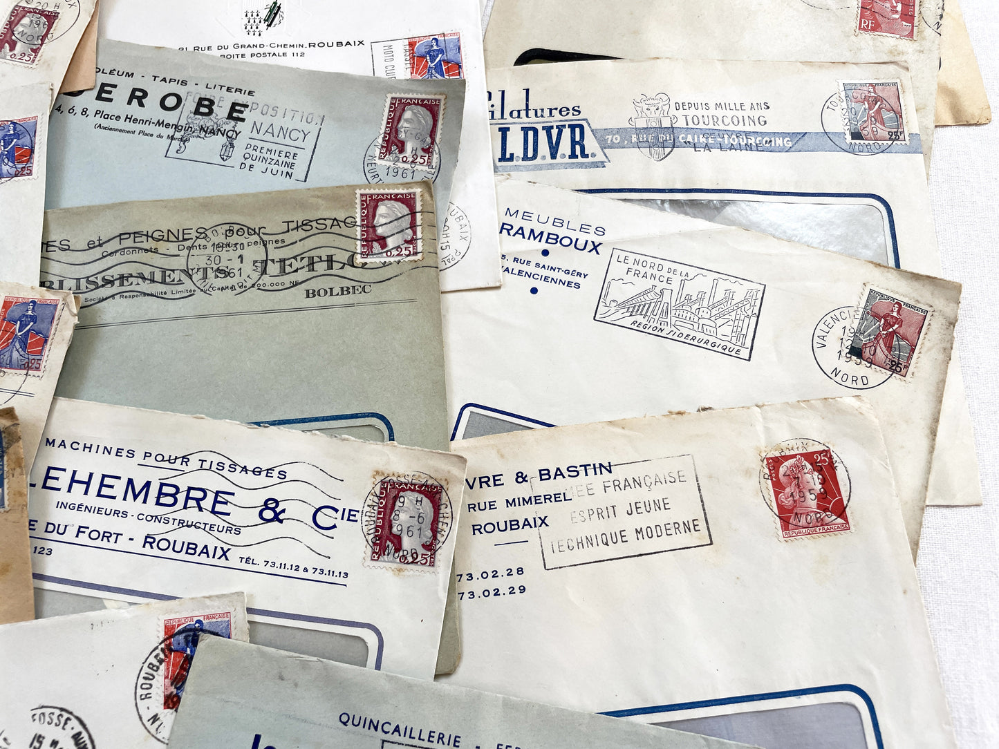 1950s - Lot of 20 Vintage French Business Envelopes – 1950s/1960s Ephemera for Junk Journals, Collage & Paper Crafts
