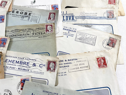 1950s - Lot of 20 Vintage French Business Envelopes – 1950s/1960s Ephemera for Junk Journals, Collage & Paper Crafts
