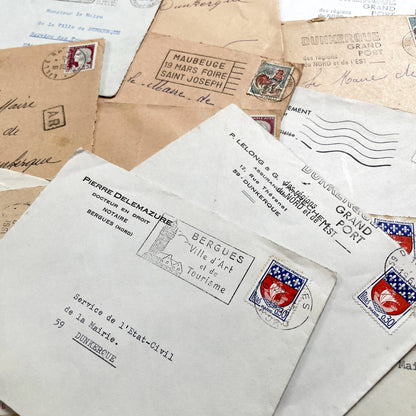 1960s - 20 Vintage French Envelopes Collection - Dunkerque - Historical Ephemera - French Mail - Old Paper Documents - Mid-Century Office
