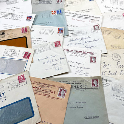 1950s - Lot of 20 Vintage French Business Envelopes – 1950s/1960s Ephemera for Junk Journals, Collage & Paper Crafts