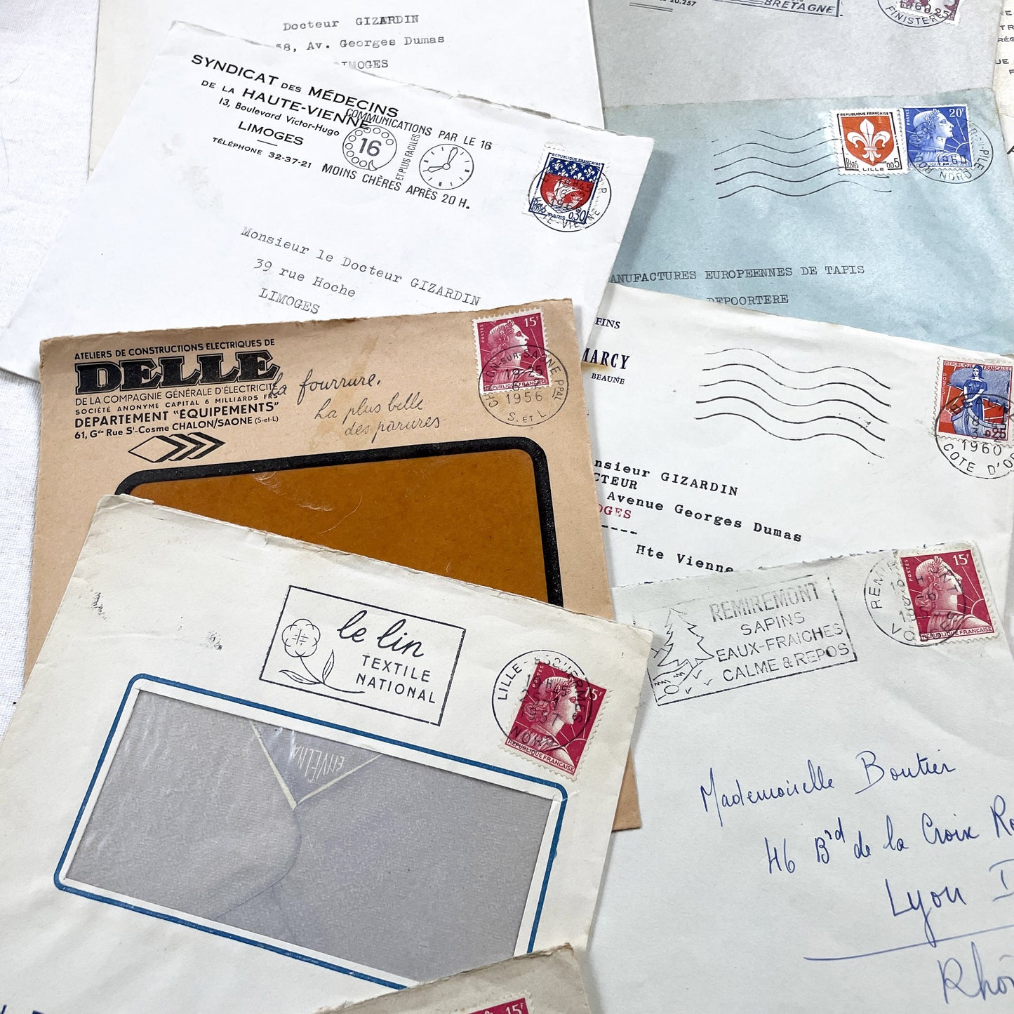 1950s - Lot of 20 Vintage French Business Envelopes – 1950s/1960s Ephemera for Junk Journals, Collage & Paper Crafts