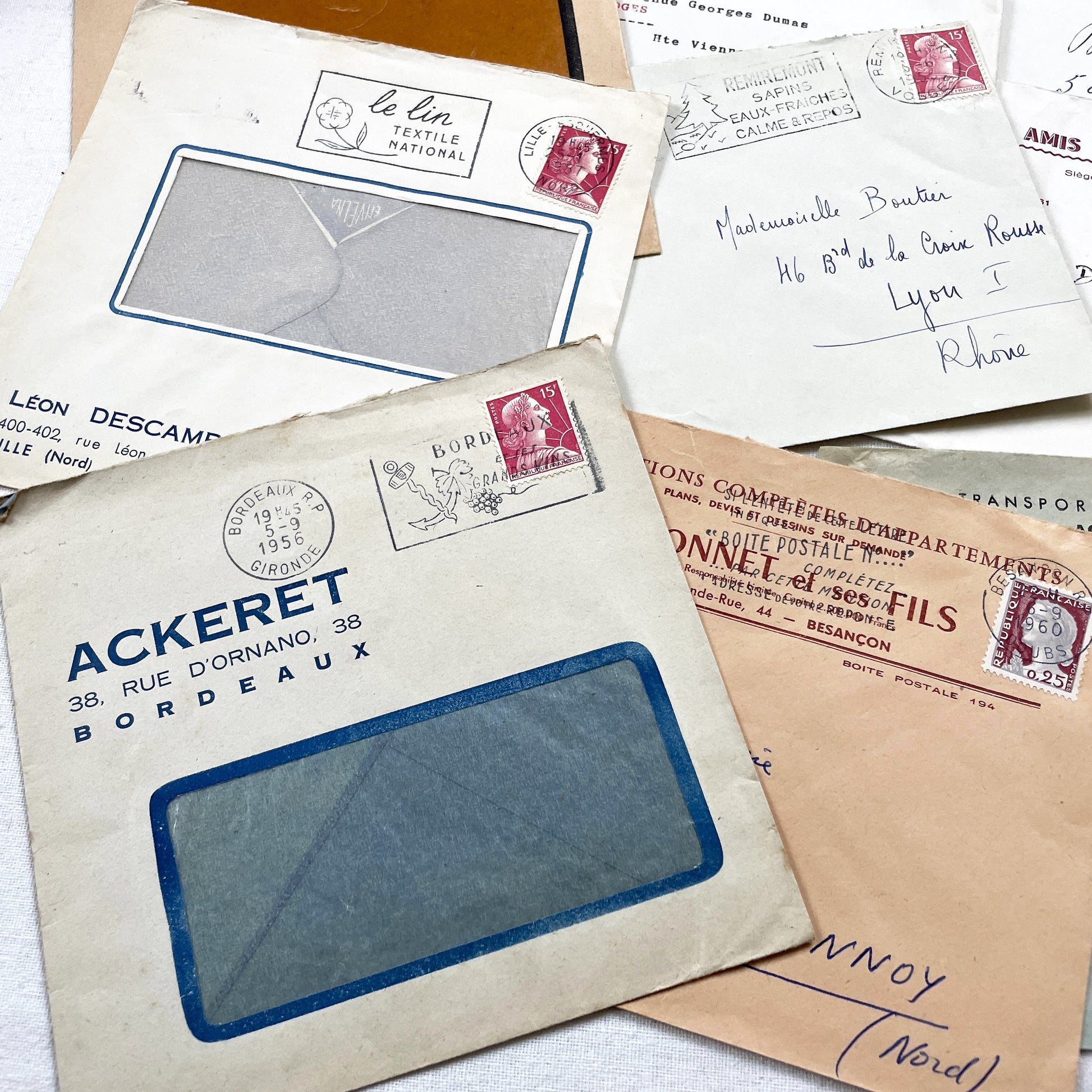 1950s - Lot of 20 Vintage French Business Envelopes – 1950s/1960s Ephemera for Junk Journals, Collage & Paper Crafts