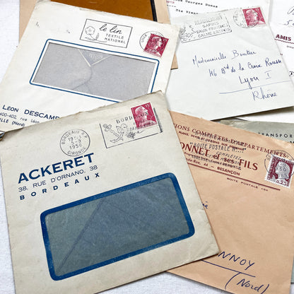 1950s - Lot of 20 Vintage French Business Envelopes – 1950s/1960s Ephemera for Junk Journals, Collage & Paper Crafts