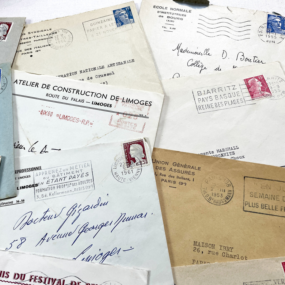 1950s - Lot of 20 Vintage French Business Envelopes – 1950s/1960s Ephemera for Junk Journals, Collage & Paper Crafts