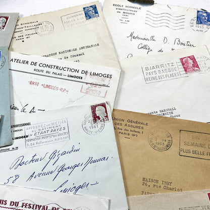 1950s - Lot of 20 Vintage French Business Envelopes – 1950s/1960s Ephemera for Junk Journals, Collage & Paper Crafts