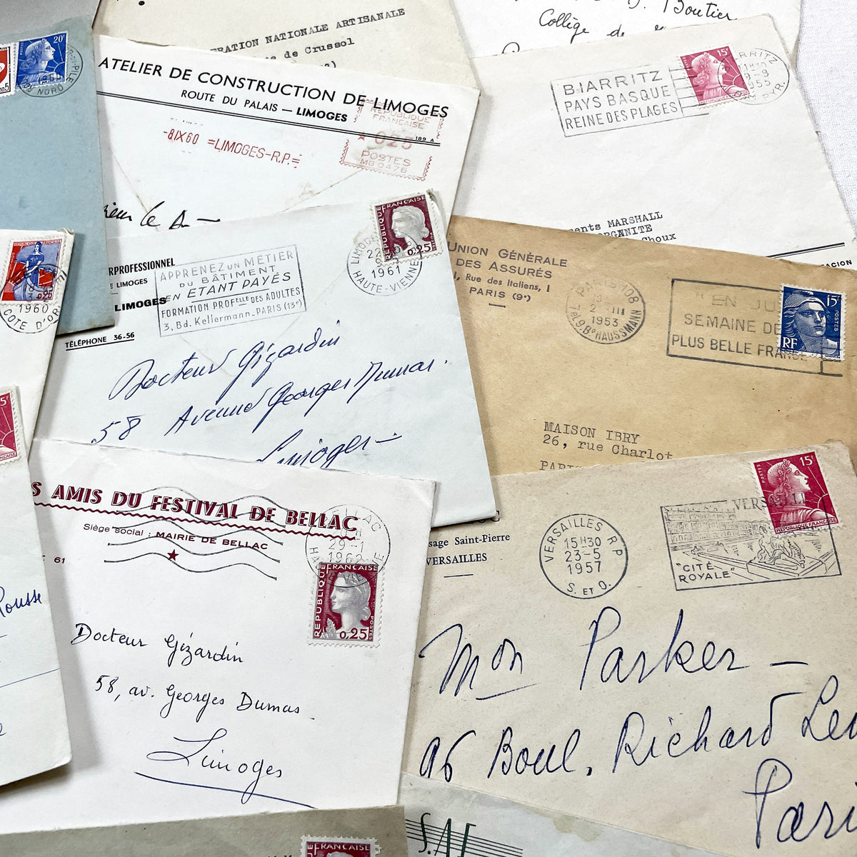 1950s - Lot of 20 Vintage French Business Envelopes – 1950s/1960s Ephemera for Junk Journals, Collage & Paper Crafts