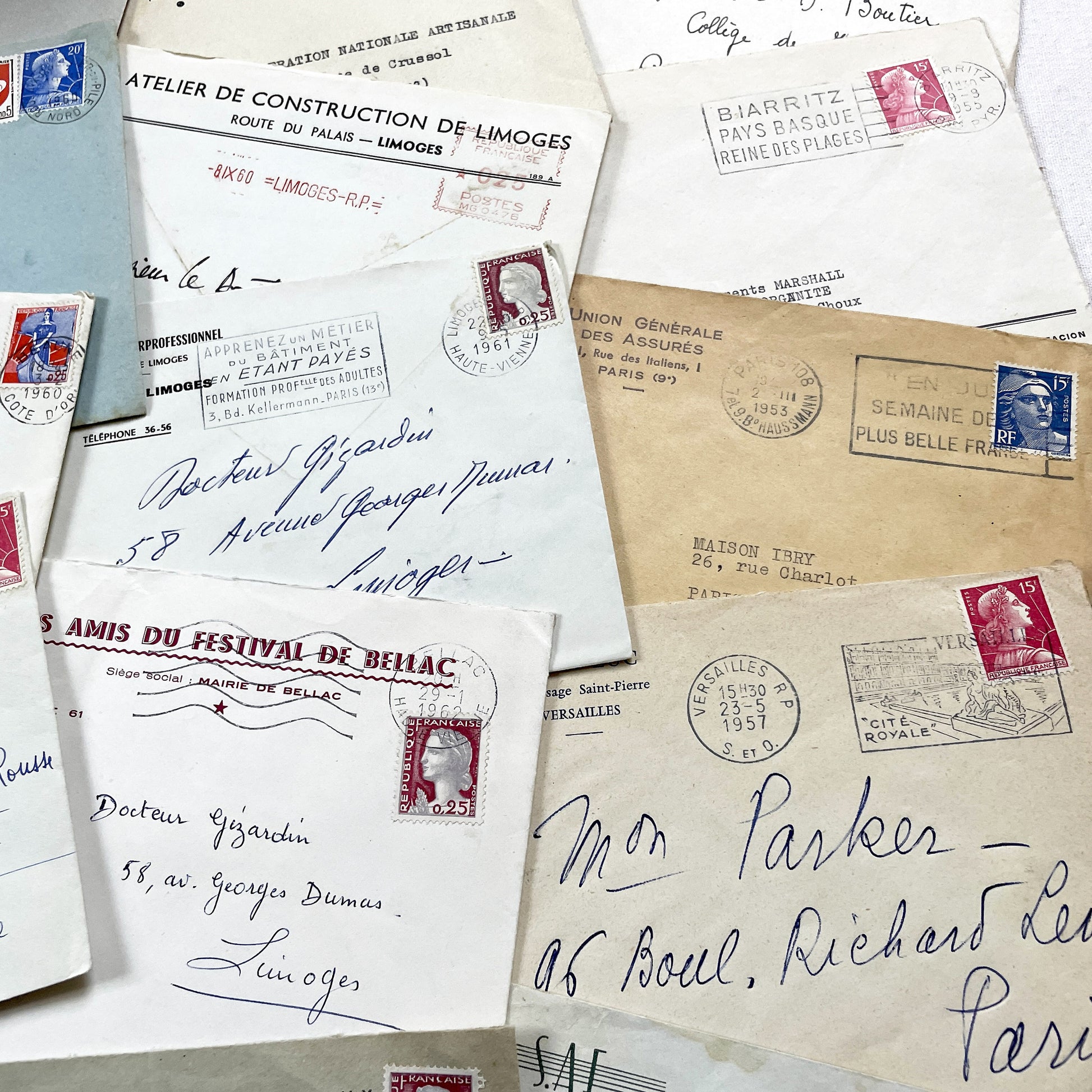 1950s - Lot of 20 Vintage French Business Envelopes – 1950s/1960s Ephemera for Junk Journals, Collage & Paper Crafts