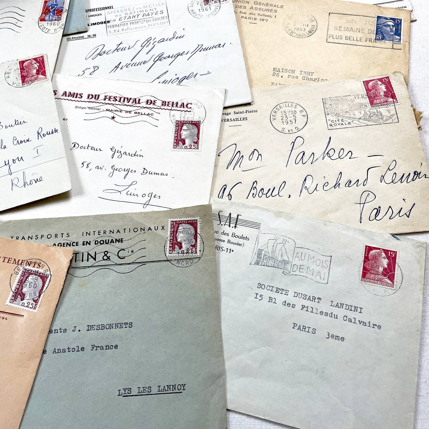 1950s - Lot of 20 Vintage French Business Envelopes – 1950s/1960s Ephemera for Junk Journals, Collage & Paper Crafts