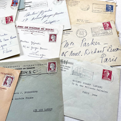1950s - Lot of 20 Vintage French Business Envelopes – 1950s/1960s Ephemera for Junk Journals, Collage & Paper Crafts