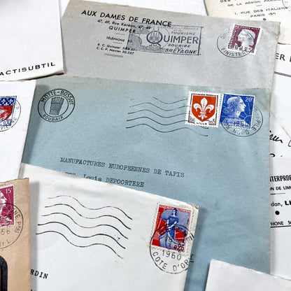 1950s - Lot of 20 Vintage French Business Envelopes – 1950s/1960s Ephemera for Junk Journals, Collage & Paper Crafts