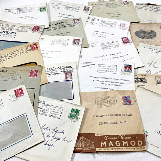 1950s - Lot of 20 Vintage French Business Envelopes – 1950s/1960s Ephemera for Junk Journals, Collage & Paper Crafts