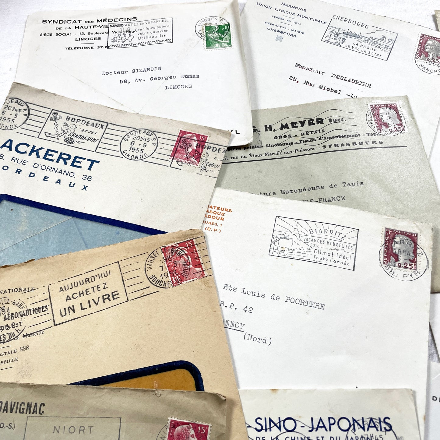 1950s - Lot of 20 Vintage French Business Envelopes – 1950s/1960s Ephemera for Junk Journals, Collage & Paper Crafts