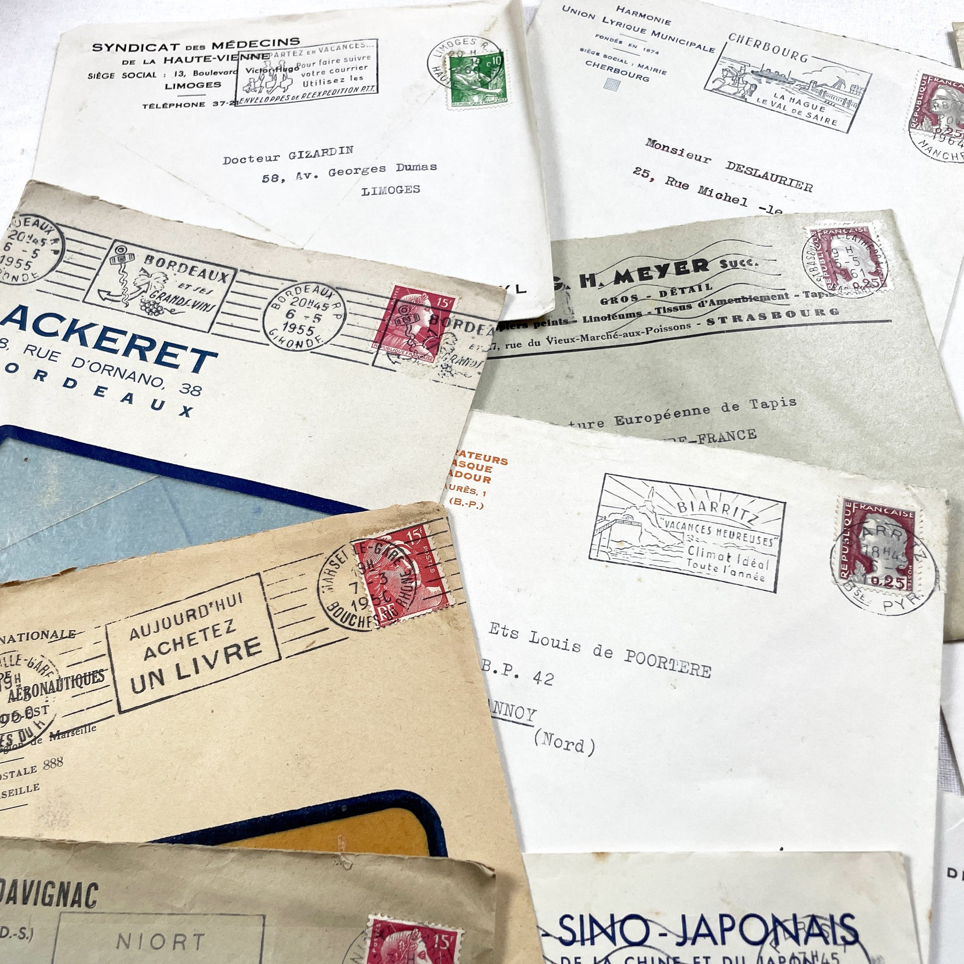 1950s - Lot of 20 Vintage French Business Envelopes – 1950s/1960s Ephemera for Junk Journals, Collage & Paper Crafts