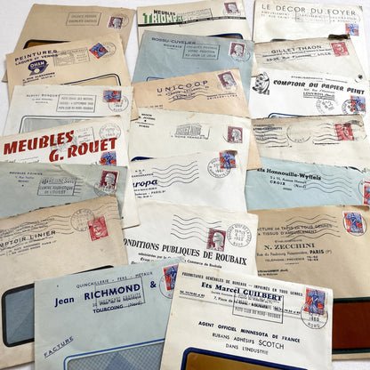 1950s - Lot of 20 Vintage French Business Envelopes – 1950s/1960s Ephemera for Junk Journals, Collage & Paper Crafts