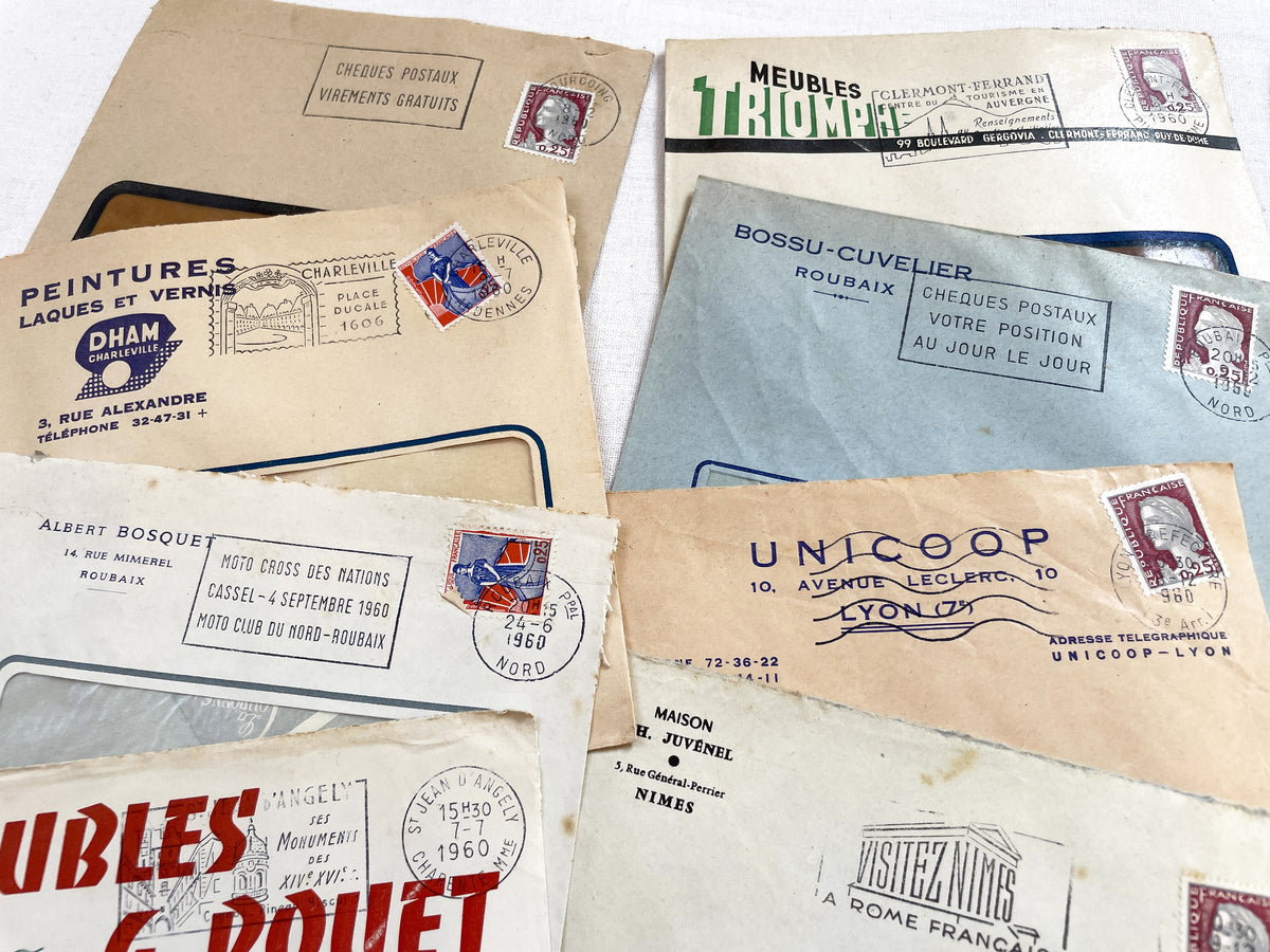 1950s - Lot of 20 Vintage French Business Envelopes – 1950s/1960s Ephemera for Junk Journals, Collage & Paper Crafts