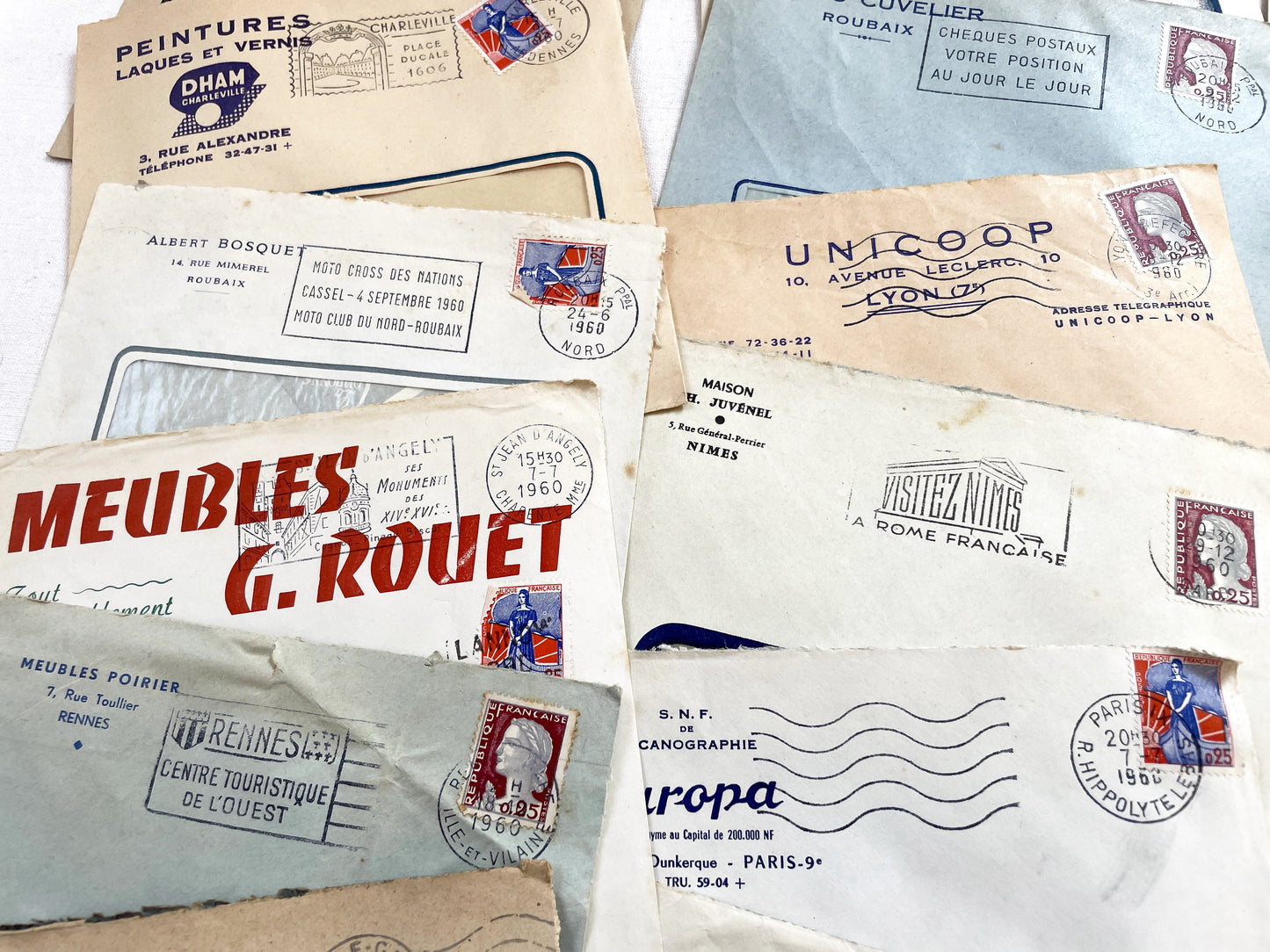 1950s - Lot of 20 Vintage French Business Envelopes – 1950s/1960s Ephemera for Junk Journals, Collage & Paper Crafts
