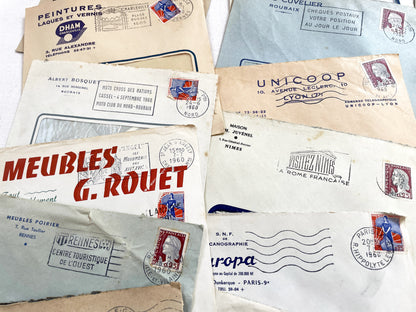 1950s - Lot of 20 Vintage French Business Envelopes – 1950s/1960s Ephemera for Junk Journals, Collage & Paper Crafts