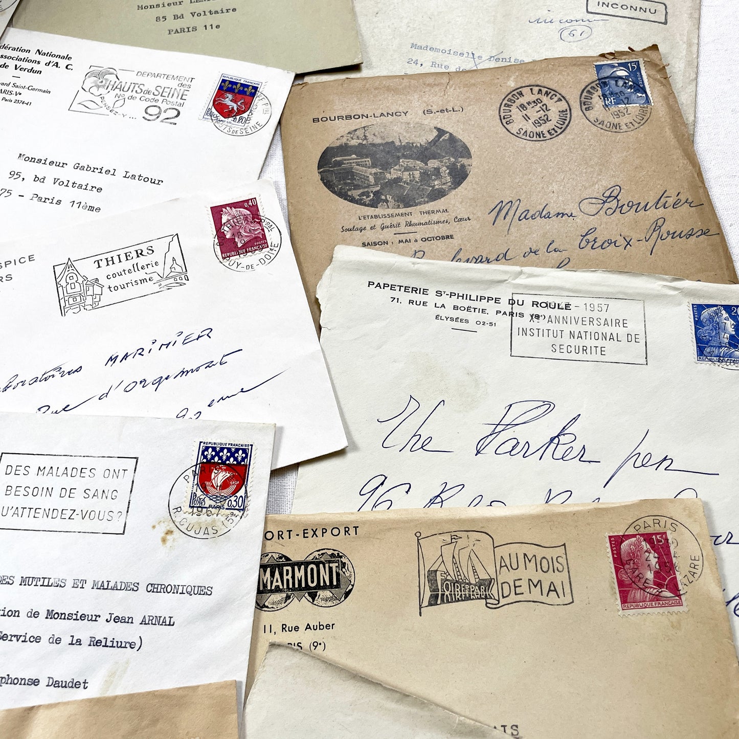 1950s - Lot of 20 Vintage French Business Envelopes – 1950s/1960s Ephemera for Junk Journals, Collage & Paper Crafts