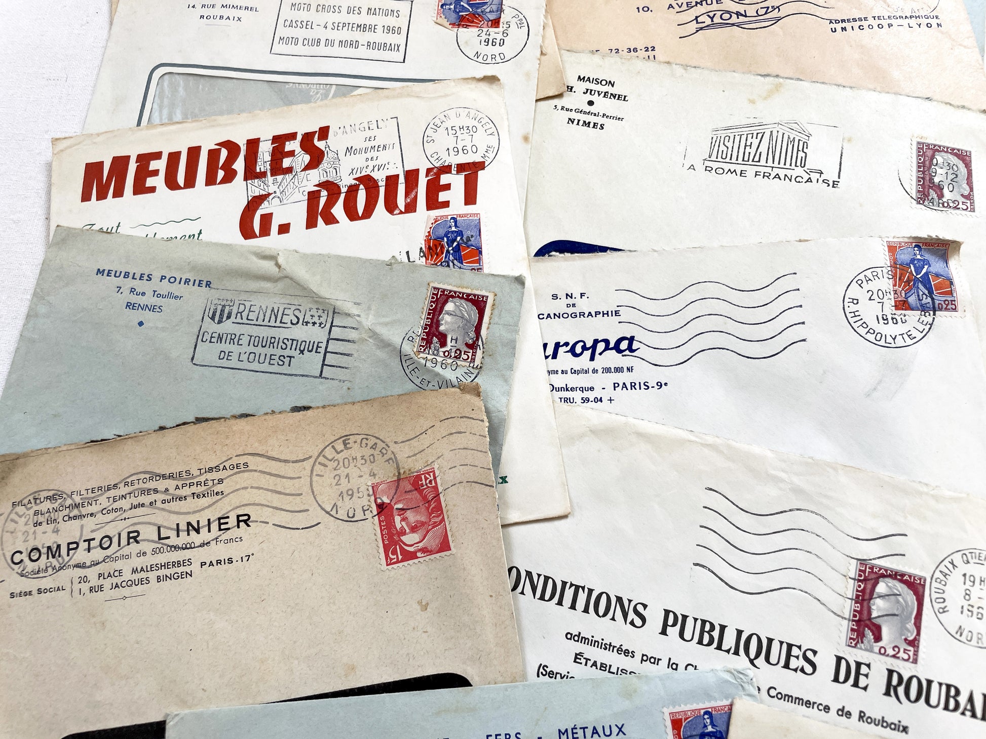 1950s - Lot of 20 Vintage French Business Envelopes – 1950s/1960s Ephemera for Junk Journals, Collage & Paper Crafts